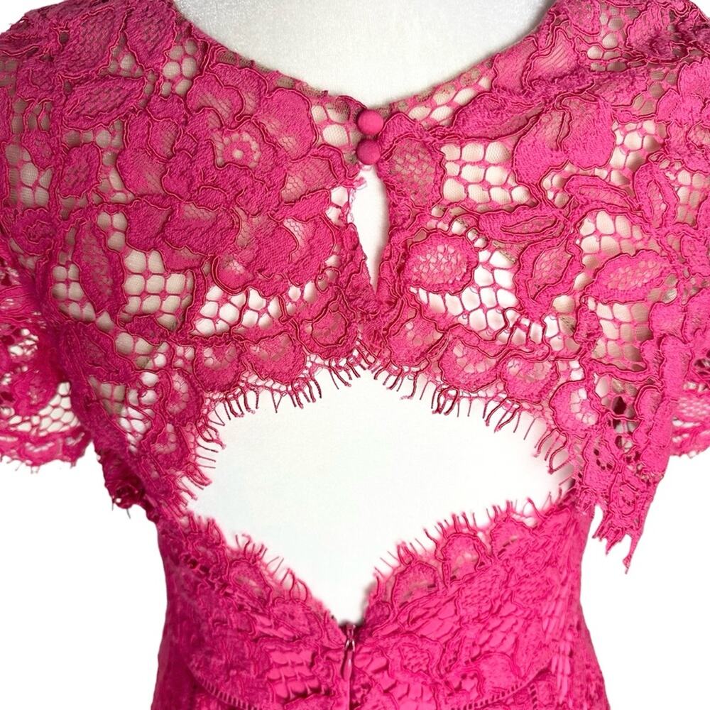 Marchesa Notte Open Back Fuchsia Sheath Cocktail Dress Laddering Detail NWT Sz 6 - Picture 10 of 13